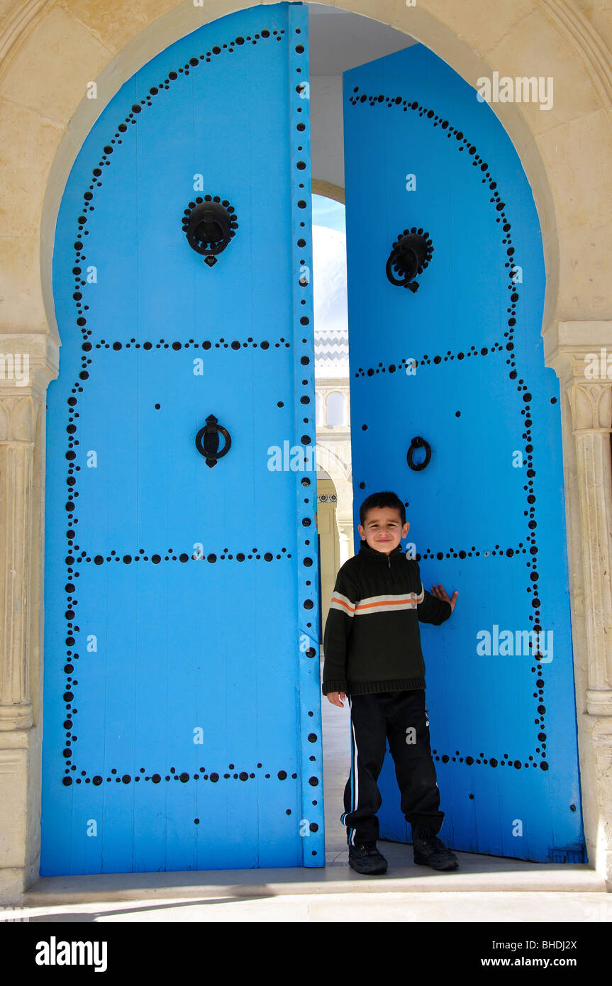 Blue door of small mosque, Monastir, Monastir Governorate, Tunisia Stock Photo
