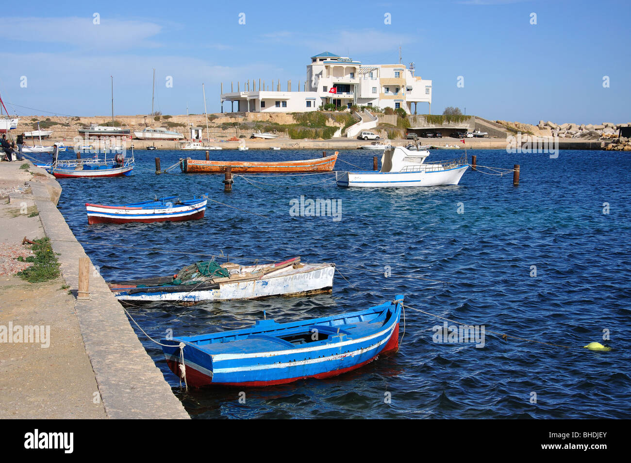 Fishing boats in harbour, Monastir, Monastir Governorate, Tunisia Stock Photo