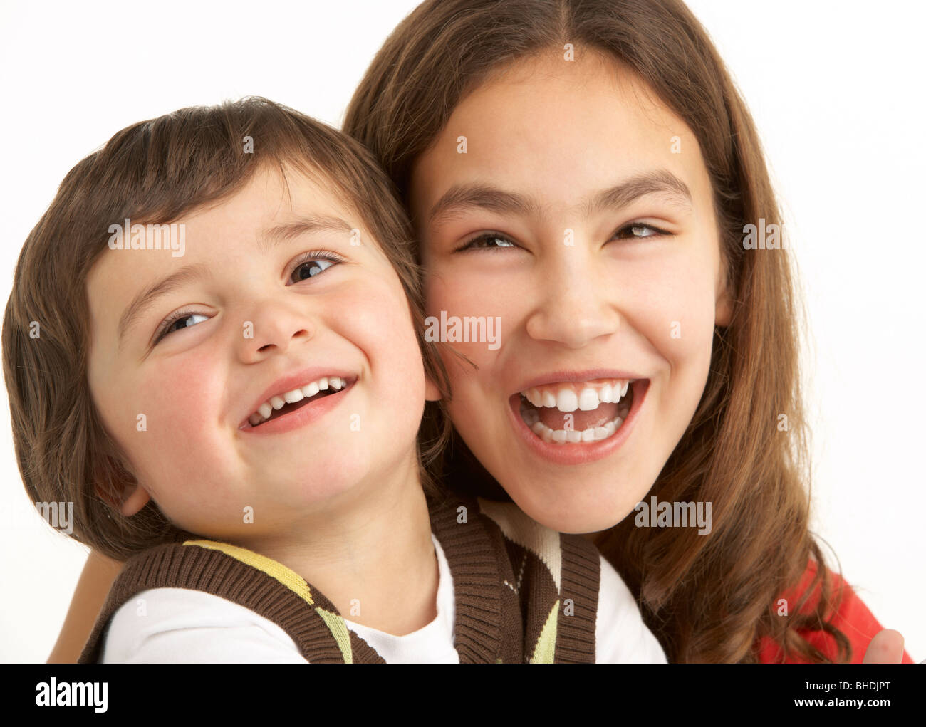 Studio Portrait Of Brother And Sister Stock Photo - Alamy