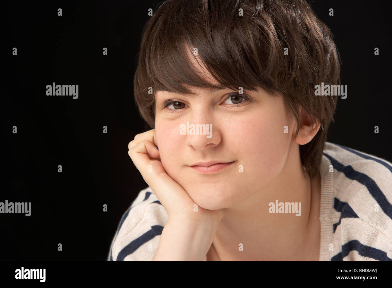 Close Up Studio Portrait Of Teenage Girl Stock Photo