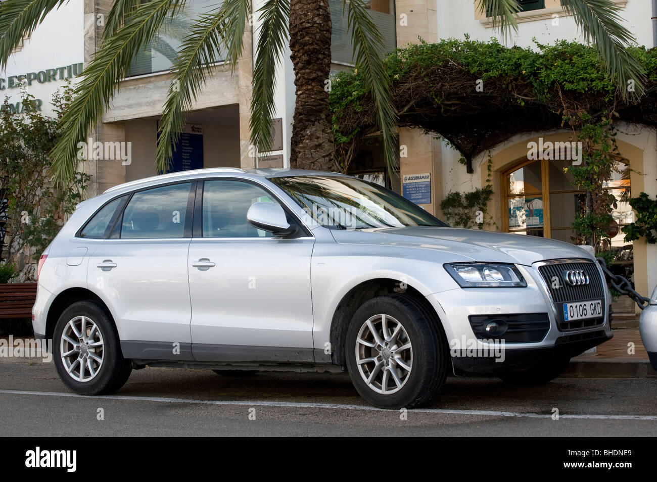 Audi Q5 with Spanish registration plate parked at the side of the road in Spain. Stock Photo