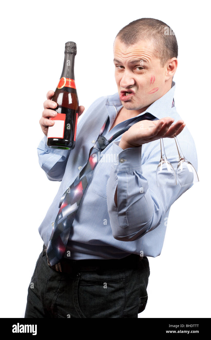 Portrait of a funny drunk businessman isolated on white background Stock  Photo - Alamy