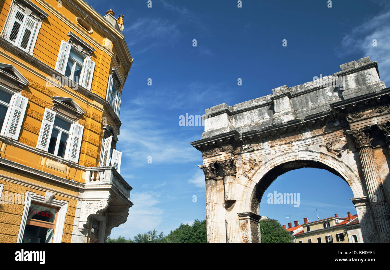 The Triumphal Arch of the Sergii Pula Istria Croatia Stock Photo