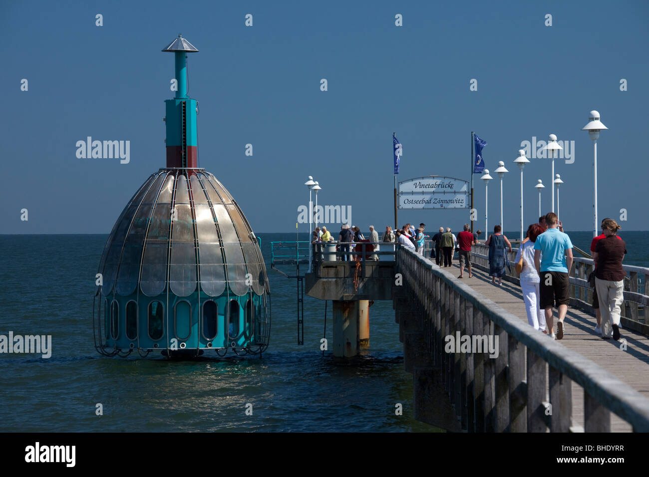 The pleasure pier of Zinnowitz with the diving gondola on the Baltic