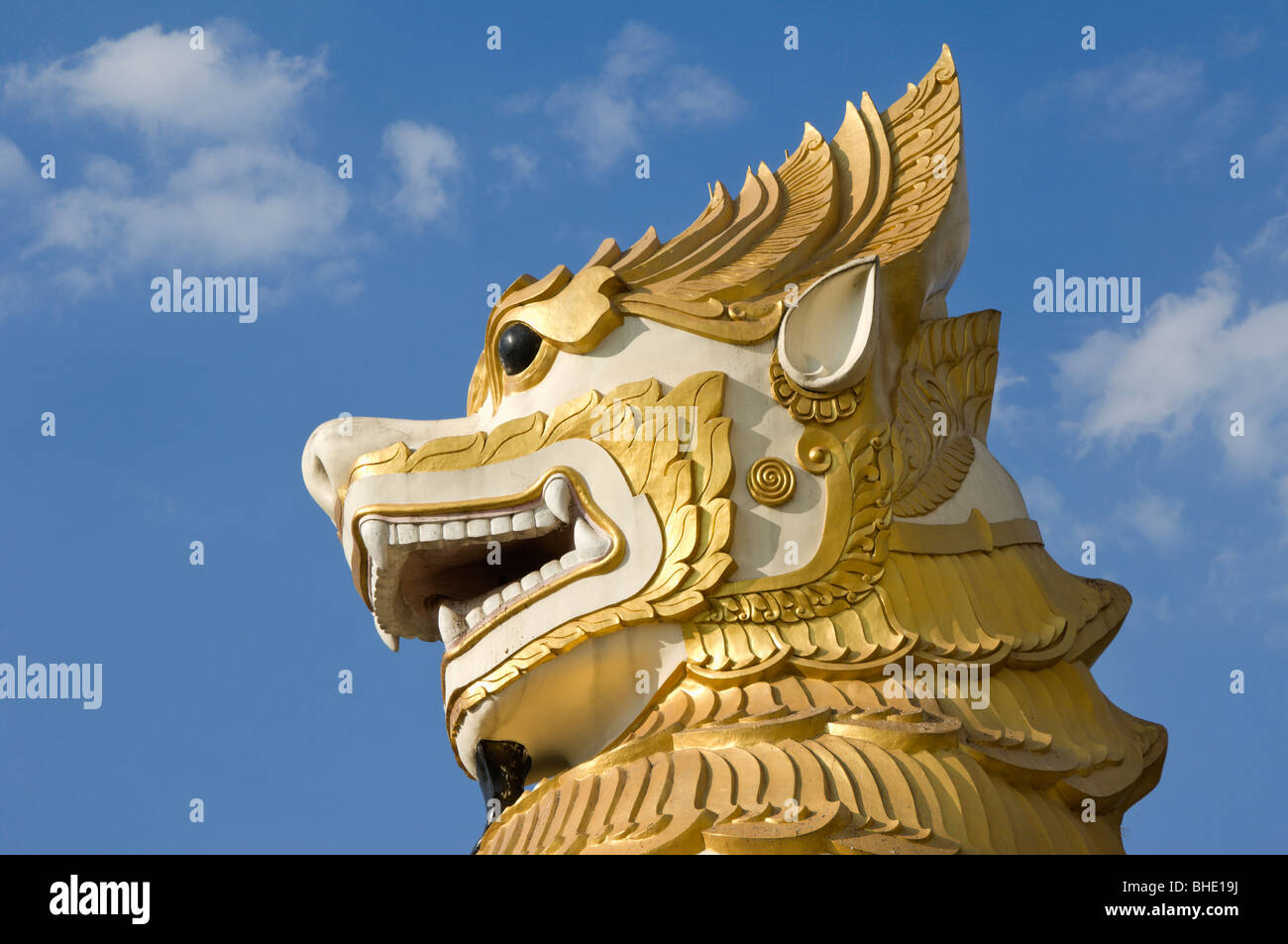 Shwedagon Pagoda, Western entrance, Golden mythical dragon, Rangoon, Yangon; Burma, Myanmar Stock Photo