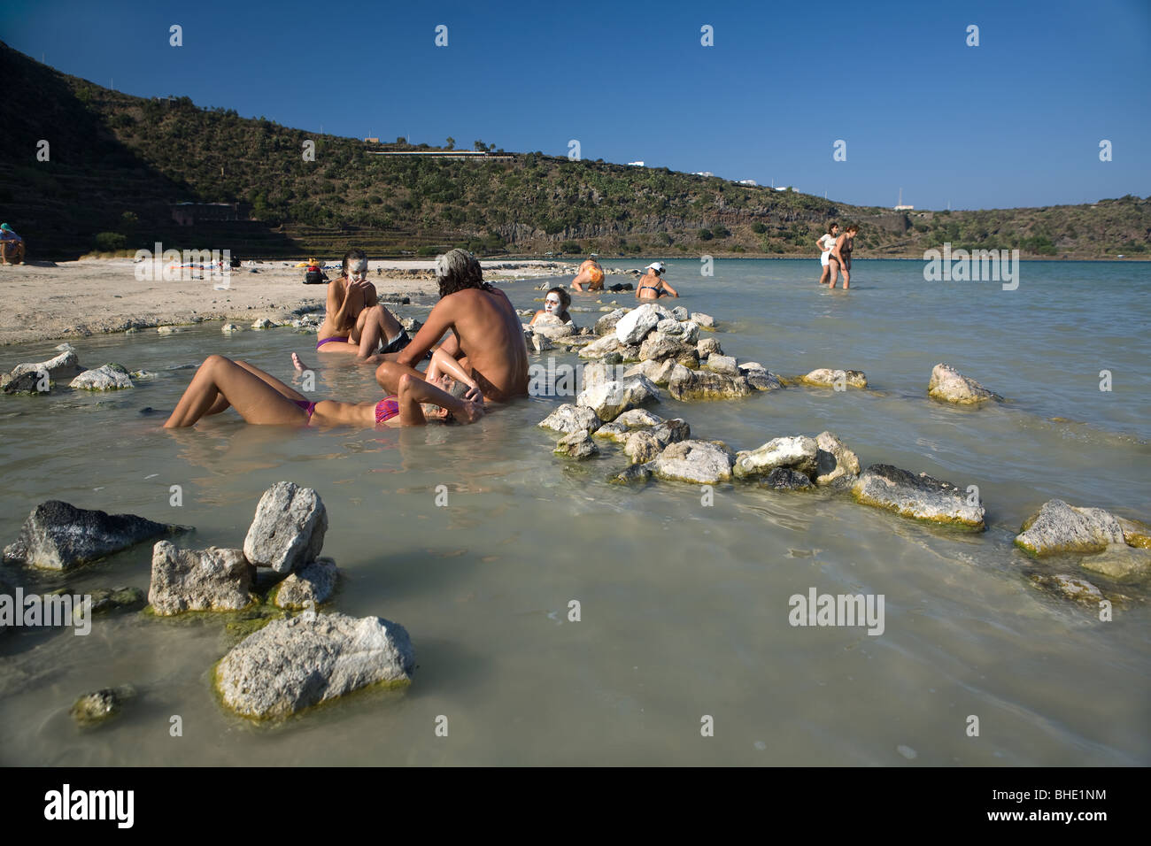 Italy, Sicily, Pantelleria island, thermal lake Specchio di Venere, sulphurous mud, skin care Stock Photo