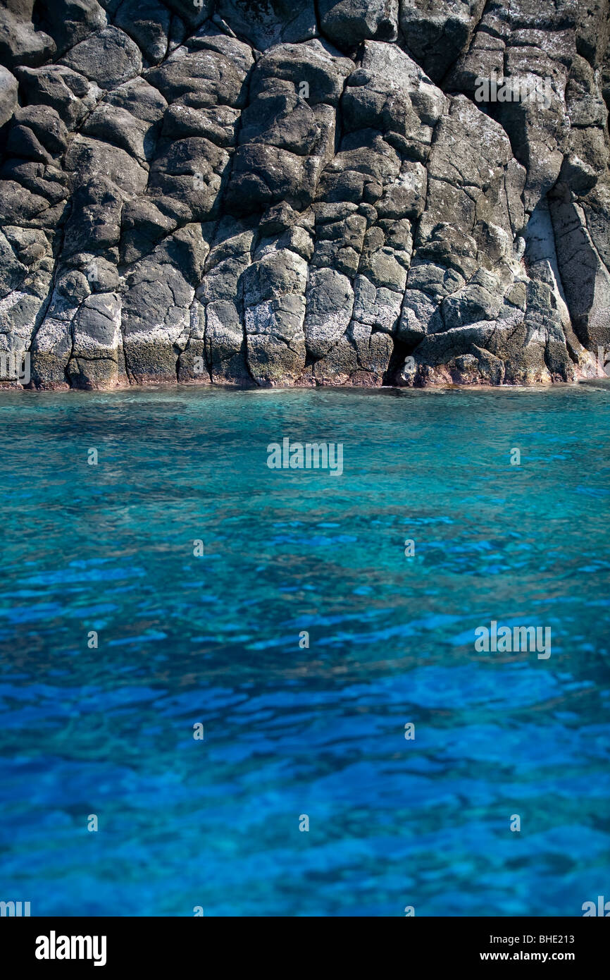 Italy, Sicily, Pantelleria island rock volcanic caste sea crystal clear water Stock Photo