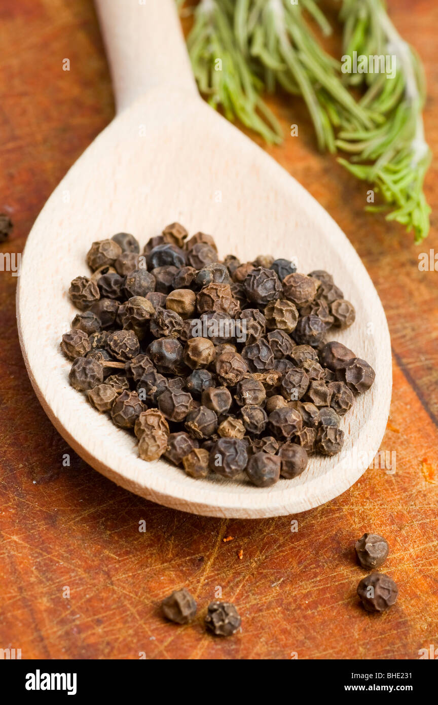 black pepper spice in spoon Stock Photo Alamy