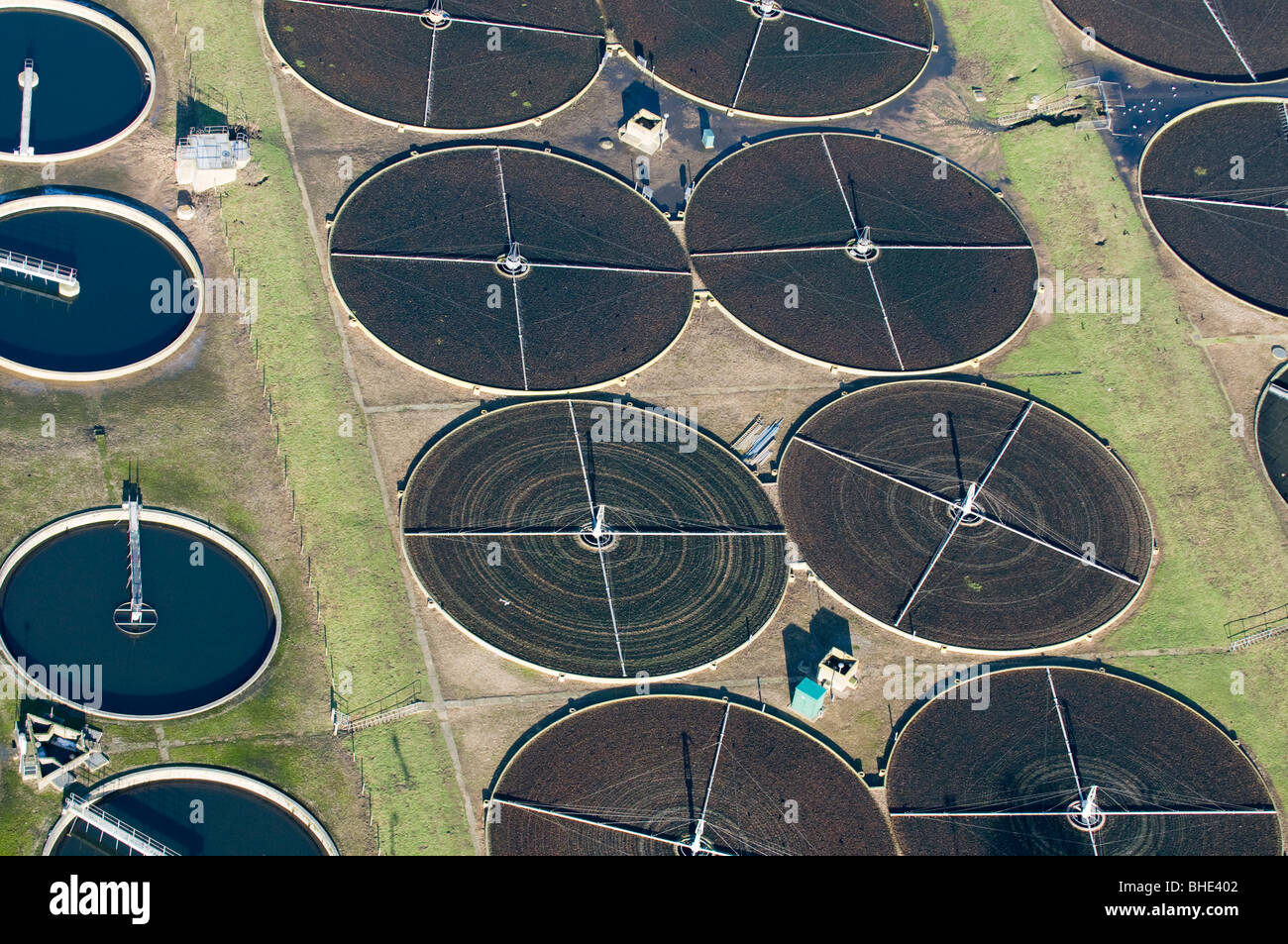 AERIAL VIEW OF SEWAGE TREATMENT WORKS, SURREY Stock Photo