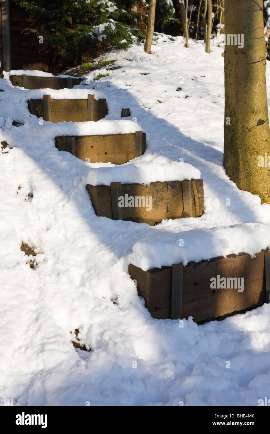 Snow covered wooden steps Stock Photo - Alamy