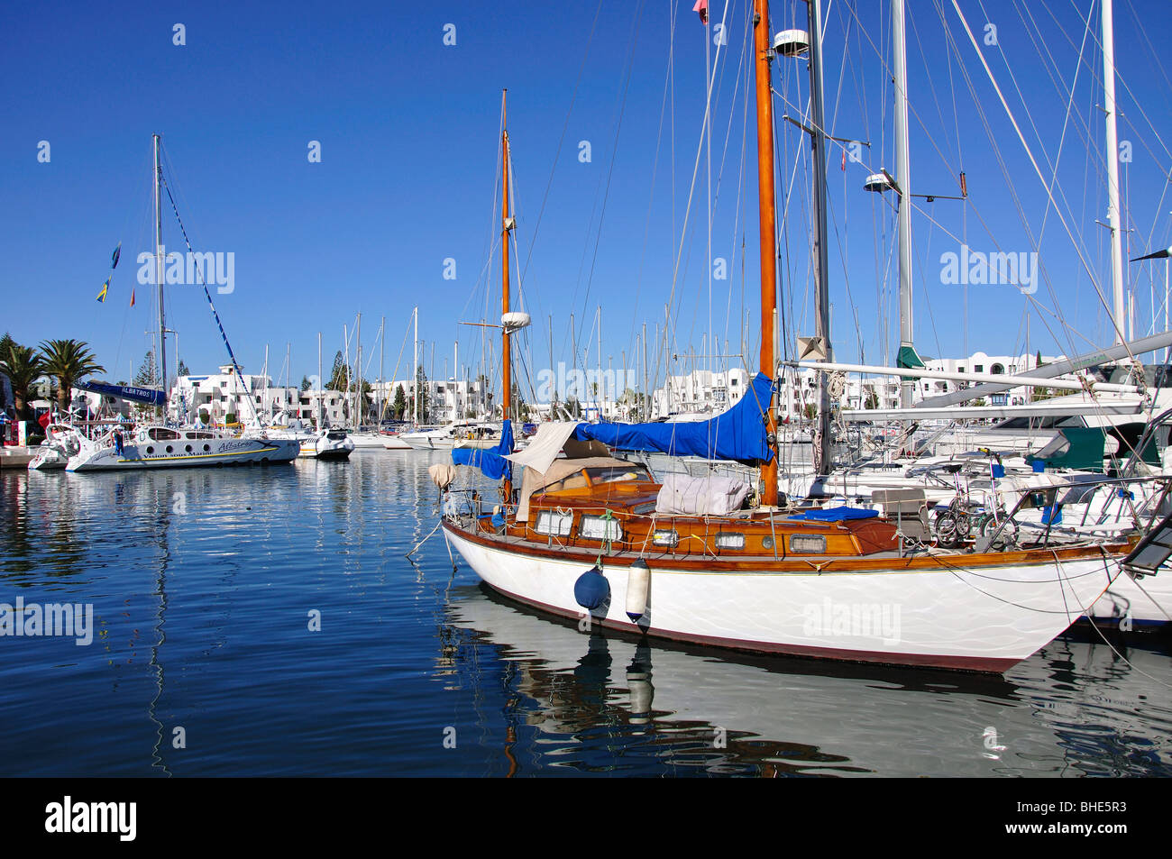 Yachts in harbour, Port El Kantaoui Marina, Port El Kantaoui, Sousse Governorate, Tunisia Stock Photo