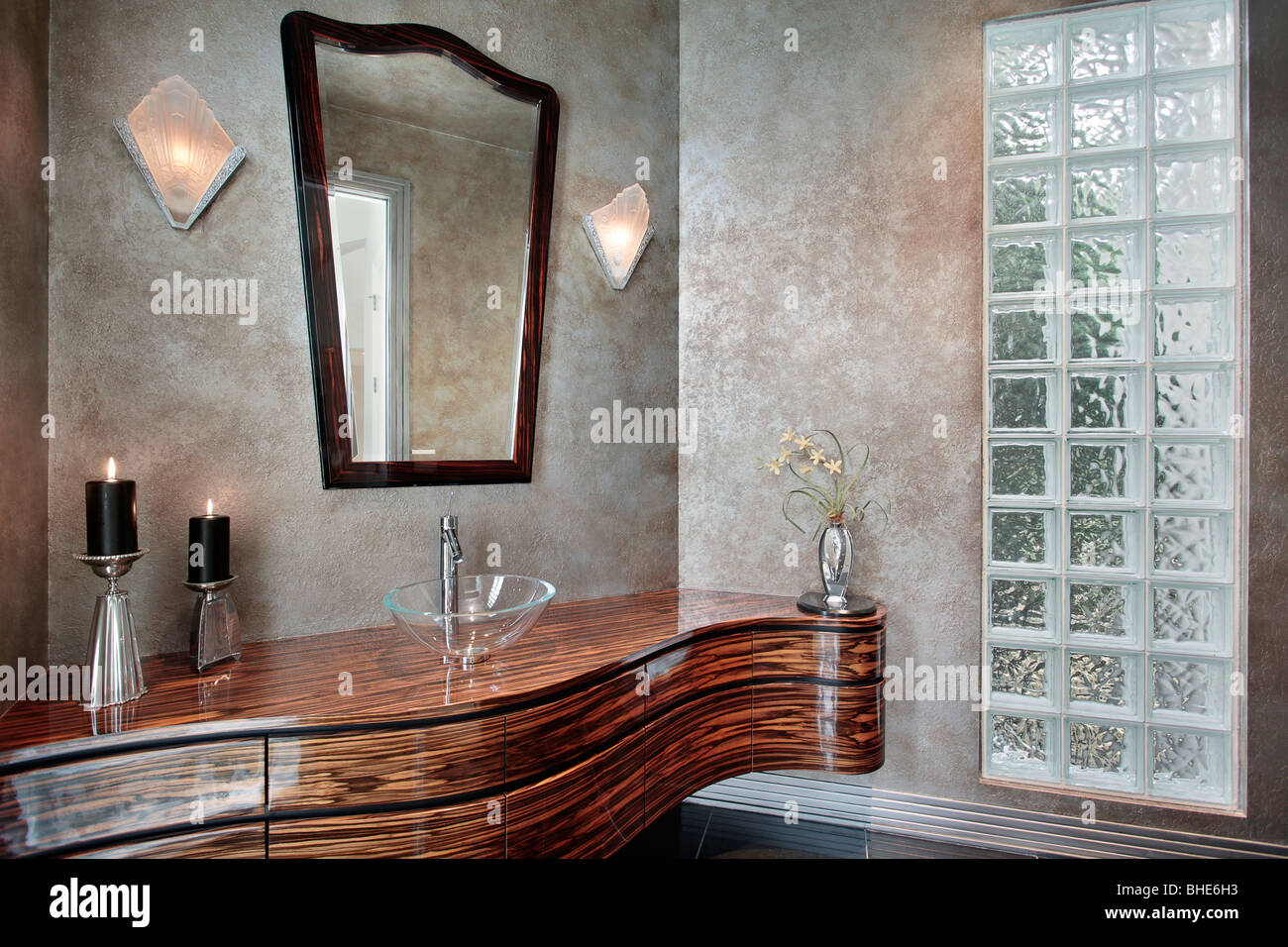 Powder room in luxury home with leaded glass Stock Photo