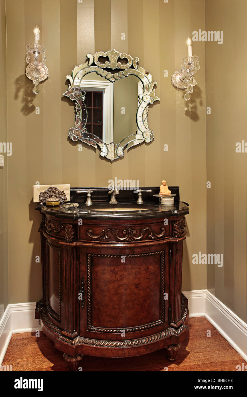 Powder room in luxury home with oval sink Stock Photo