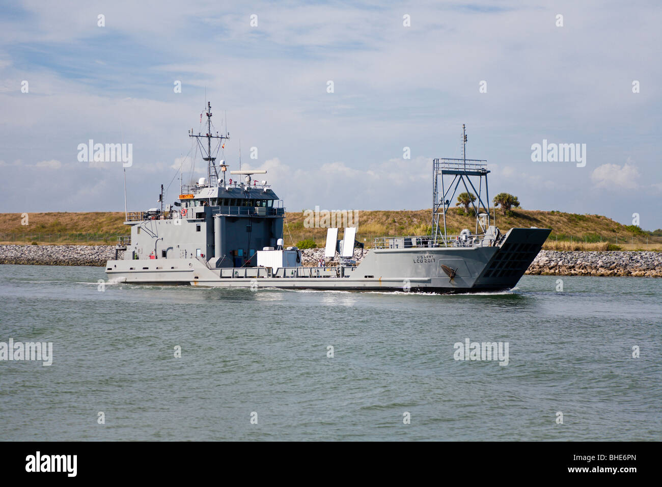El Caney, a US Army Runnymede class large landing craft in the channel at Port Canaveral, Florida Stock Photo