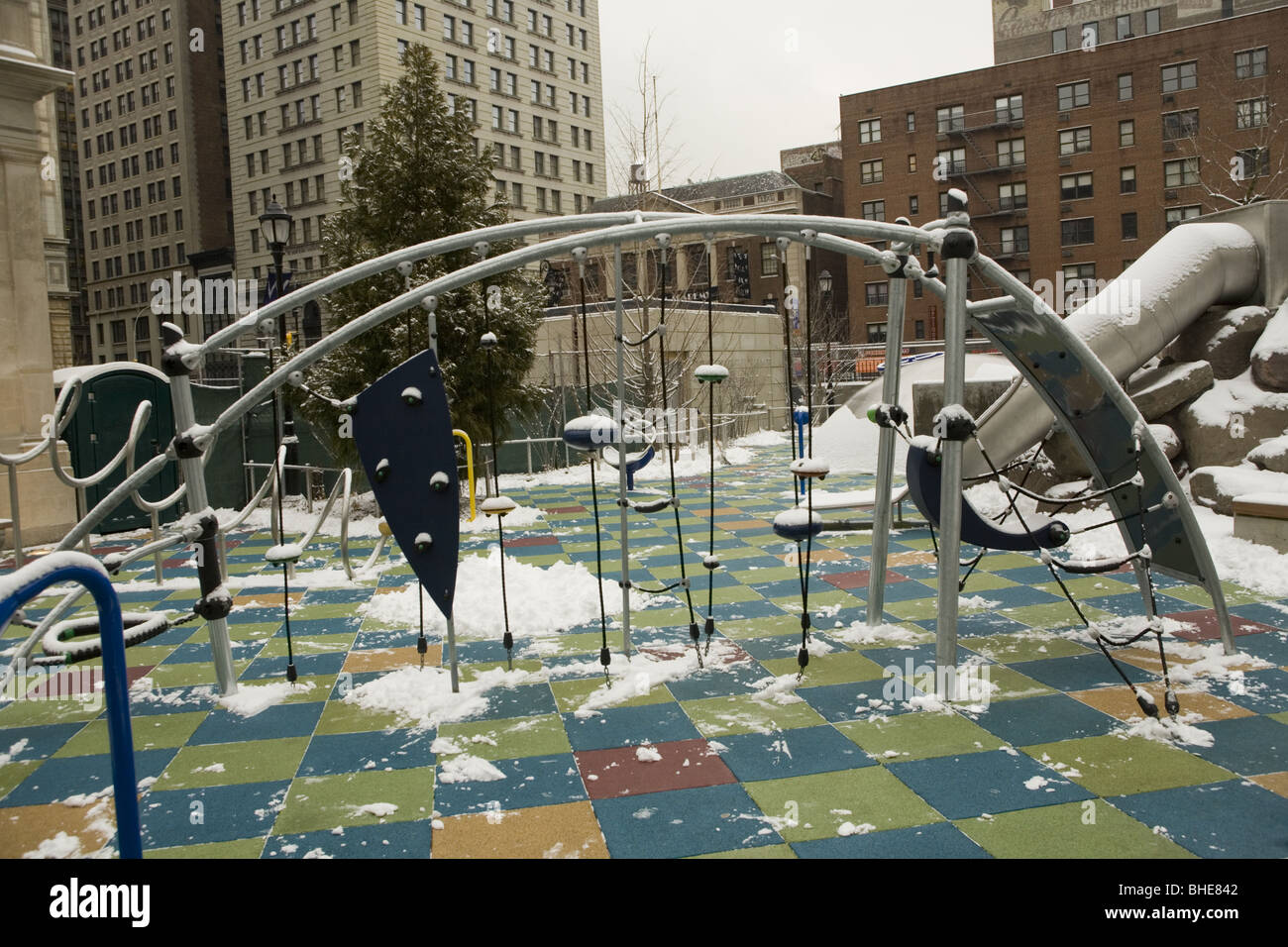 Playground in winter, Union Square, New York CIty Stock Photo Alamy