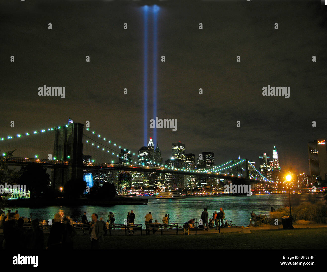 911 blue light tribute at Ground Zero New York City Stock Photo