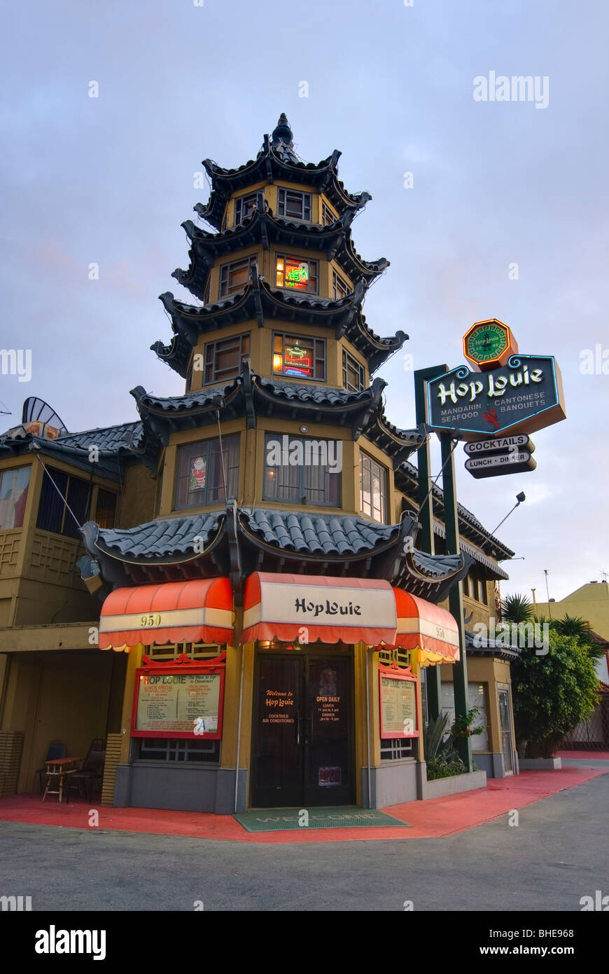 Hop Louie in Los Angeles Chinatown plaza. Stock Photo