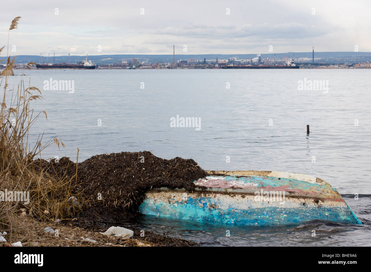 Pollution and degradation of a beautiful waterscape in industrial area Stock Photo