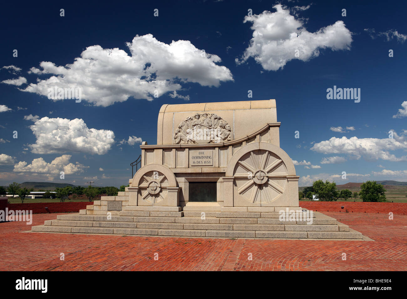A monument to the Boer Voortrekkers stand at the site of the battle of Blood River in South Africa Stock Photo