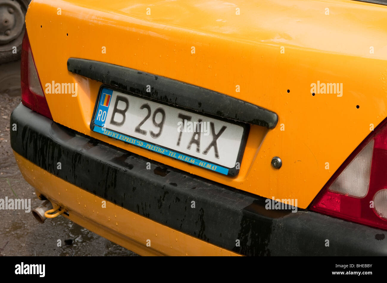Taxi car yellow Tax Romania Eastern Europe Stock Photo