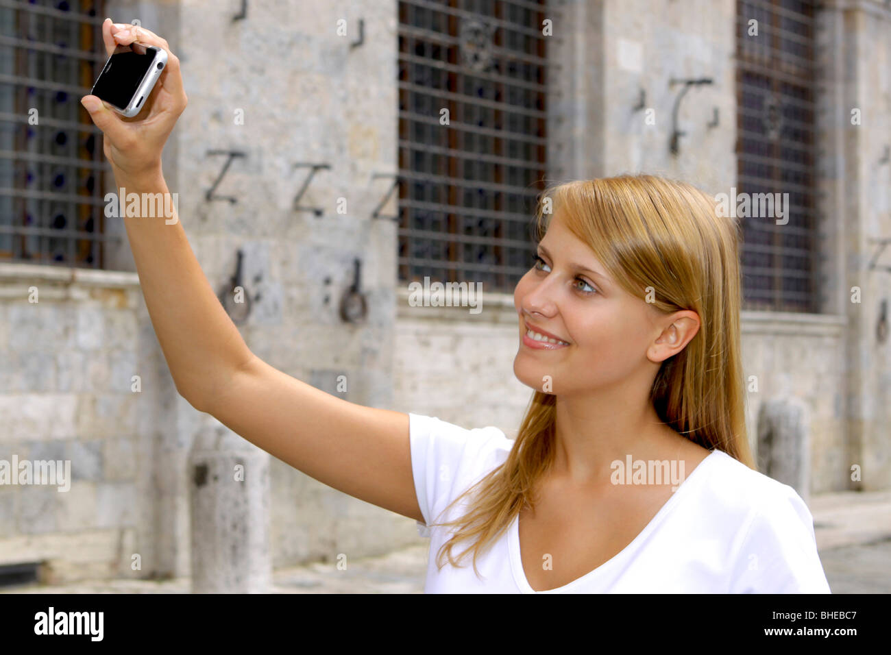 Young woman on vacation in Italy, city trip Stock Photo