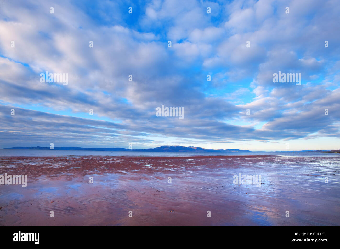 The Isle of Arran from the beach at Seamill, Firth of Clyde, Scotland, UK. Stock Photo