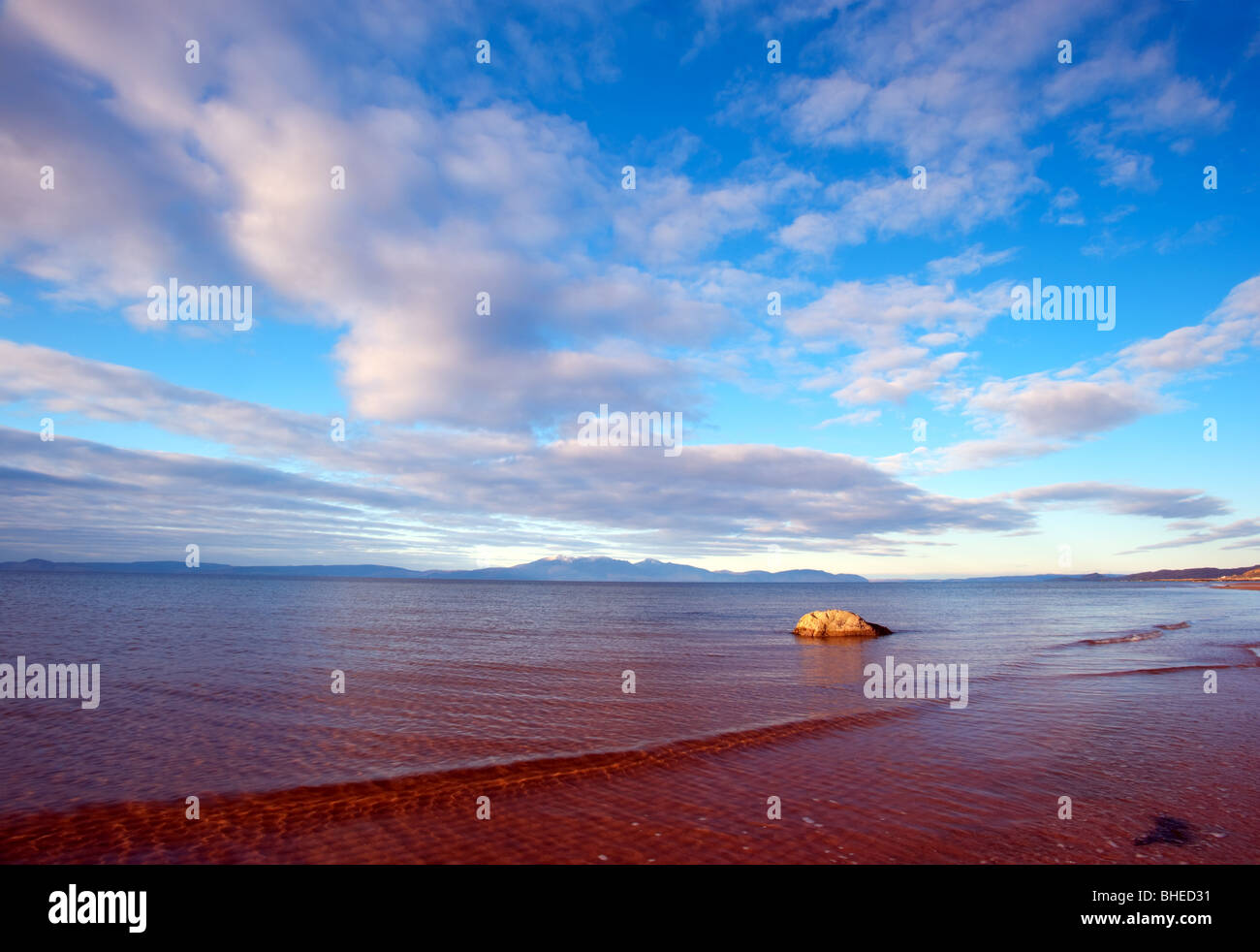 The Isle of Arran from the beach at Seamill, Firth of Clyde, Scotland, UK. Stock Photo