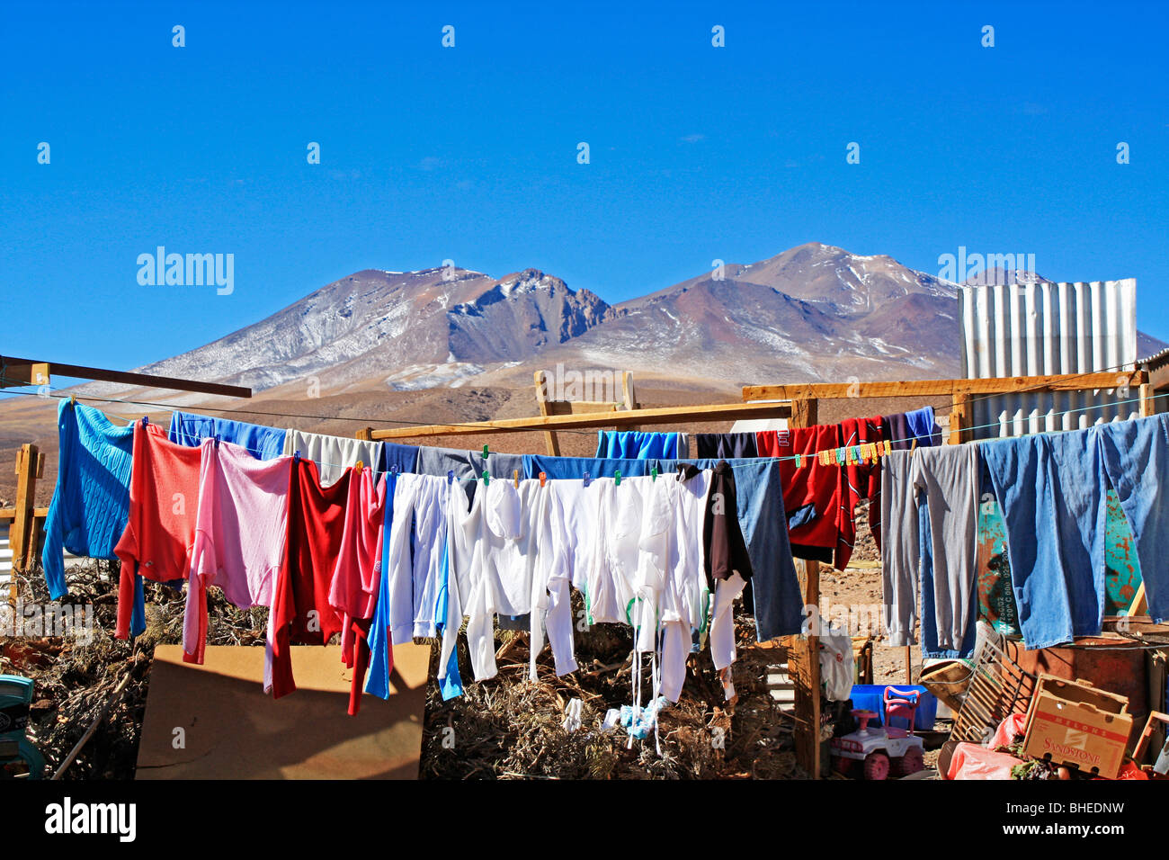 washing at high altitude, Atacama, Northern Chile Stock Photo