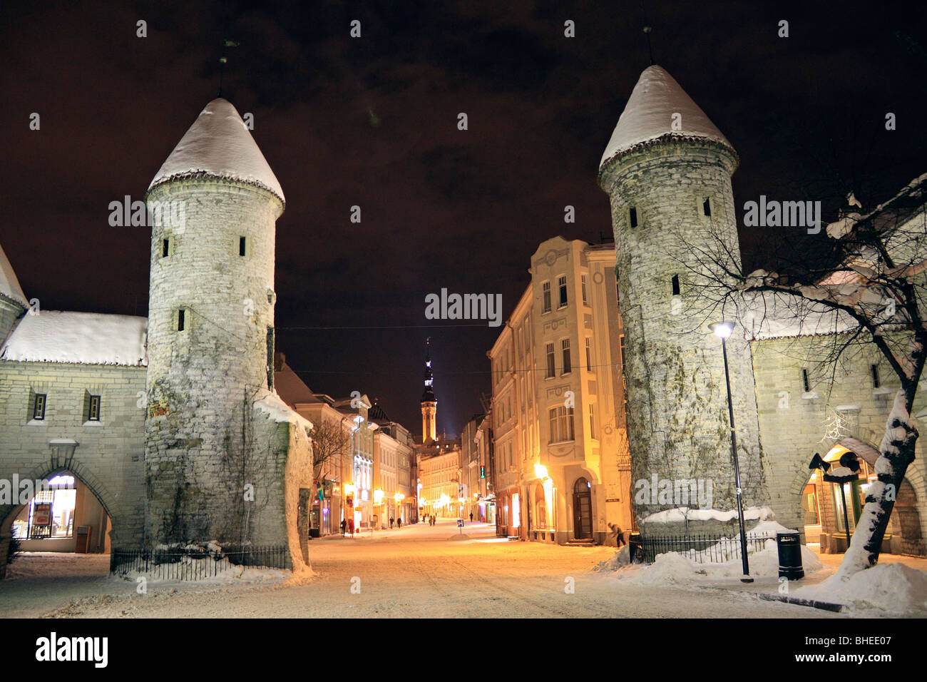 Winter at the Viru Gates in the old Town Tallinn, Estonia. Stock Photo