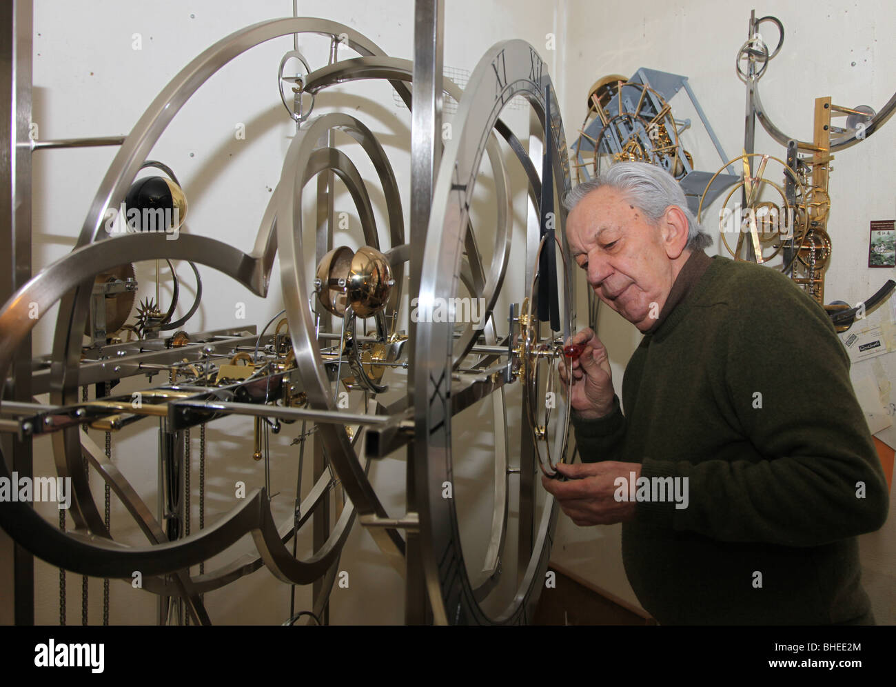 Jean Kazes, master Swiss clockmaker with clock bound for Clochard, New