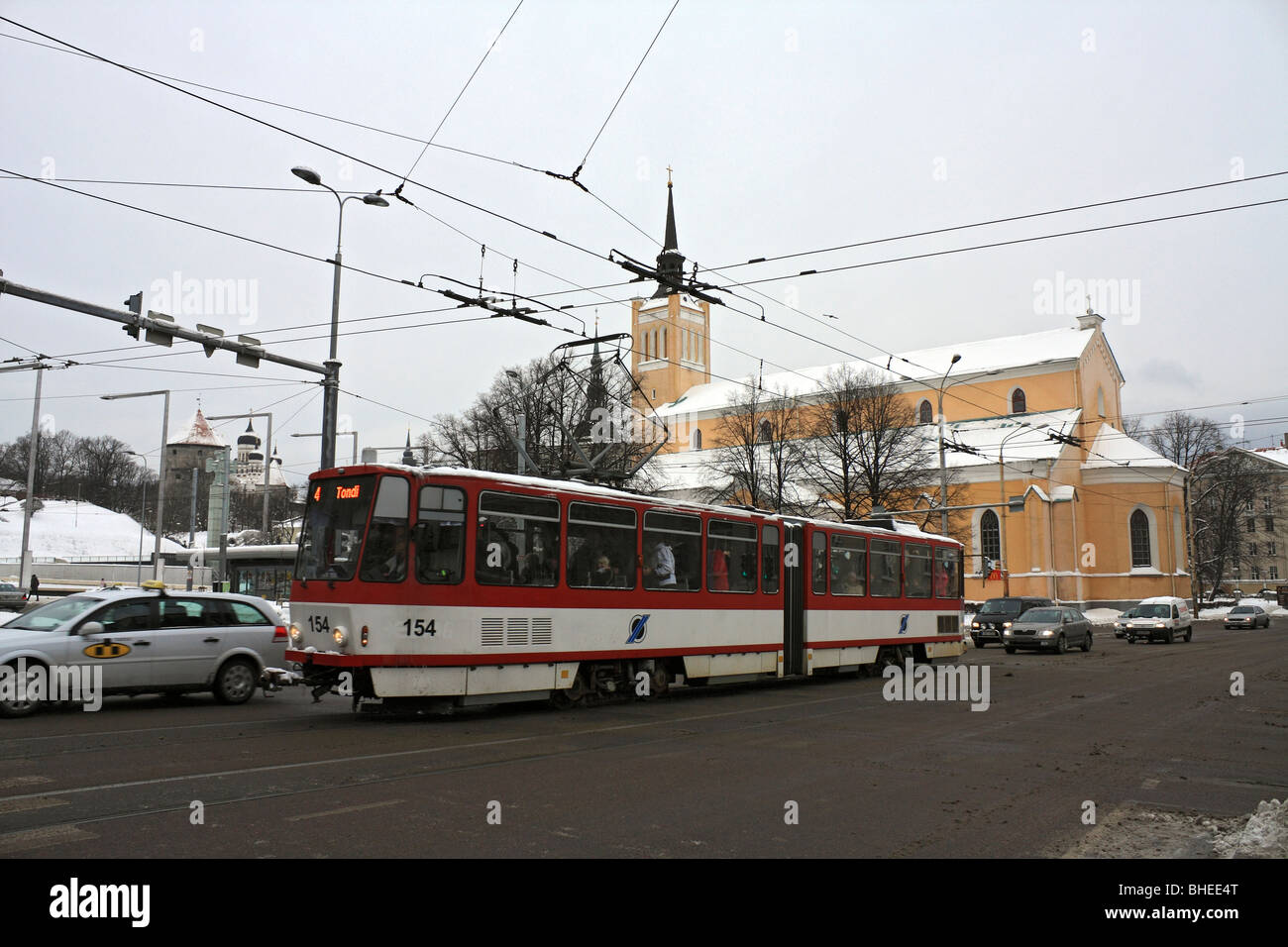 Winter street scenes from the centre of Tallinn, Estonia. Stock Photo
