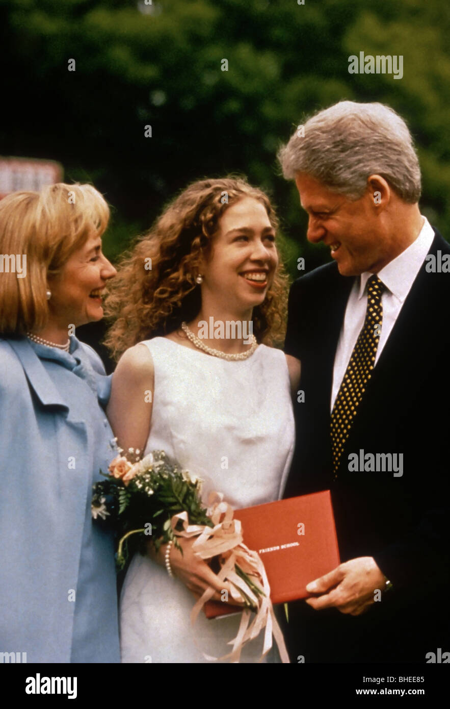 Chelsea Clinton at her high school graduation with father President