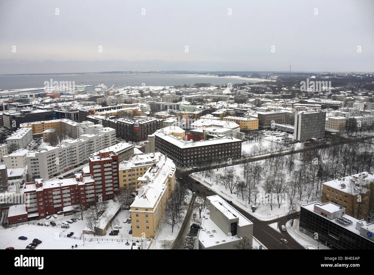 Birdseye view of the Tallinn skyline from the Swissotel tower, Tallinn Estonia. Stock Photo