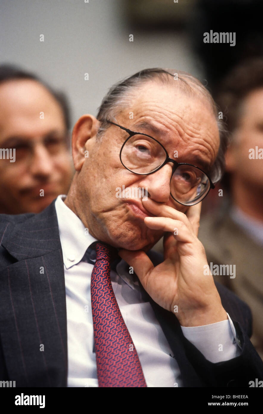 Federal Reserve Chairman Alan Greenspan testifies in Congress on the collapse of hedge fund LTMC Stock Photo