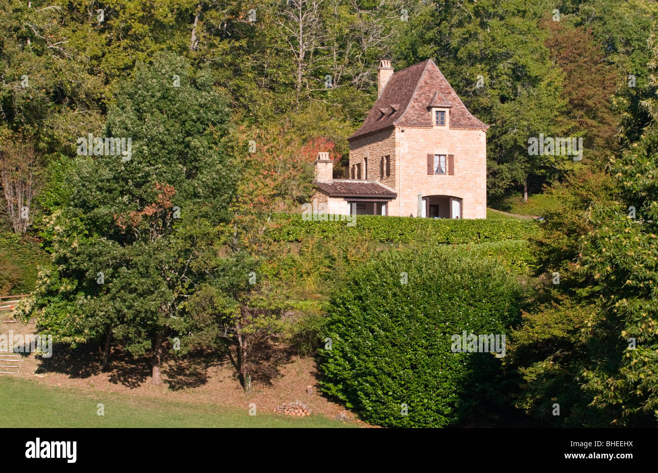 Elegant French chateau and lush gardens, Dordogne River Valley