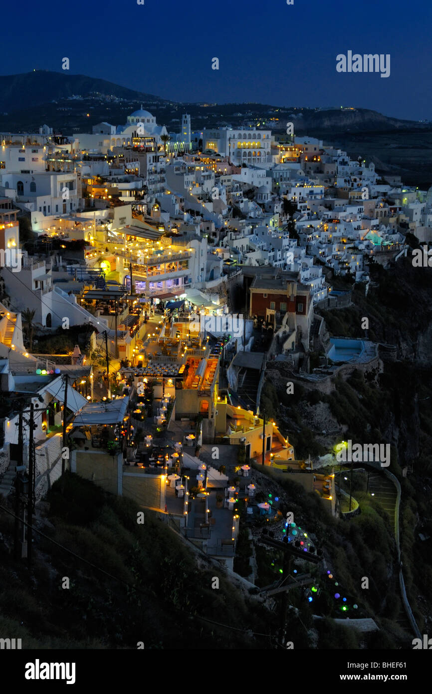 The small city of Thira at night. Santorini Island, Greece. Stock Photo