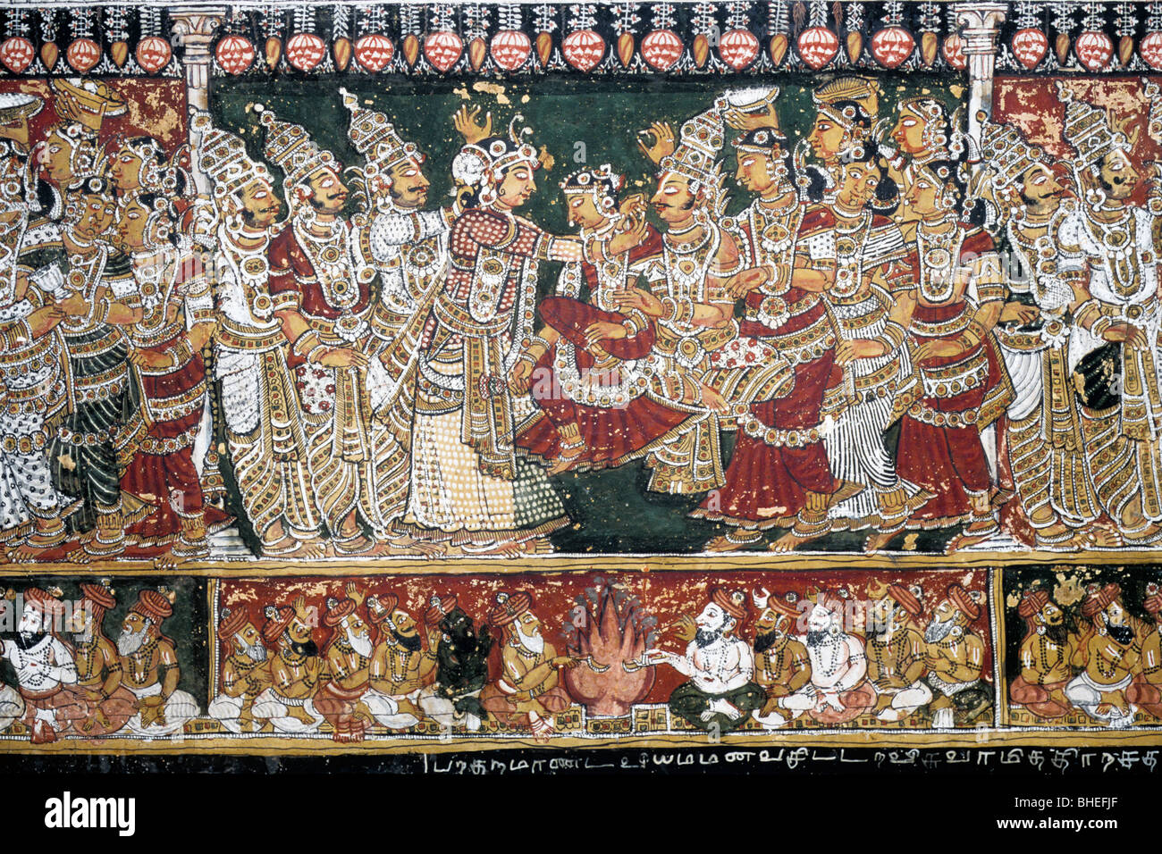 Two hundered year’s old Ramayana murals on the walls in Bodinayakanur
