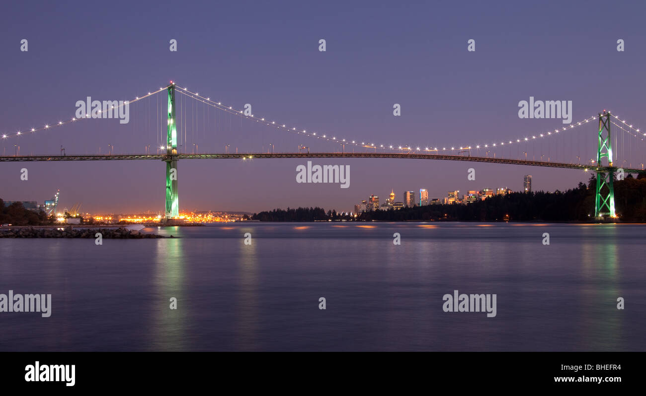 Vancouver's Lions Gate Bridge at Twilight Stock Photo