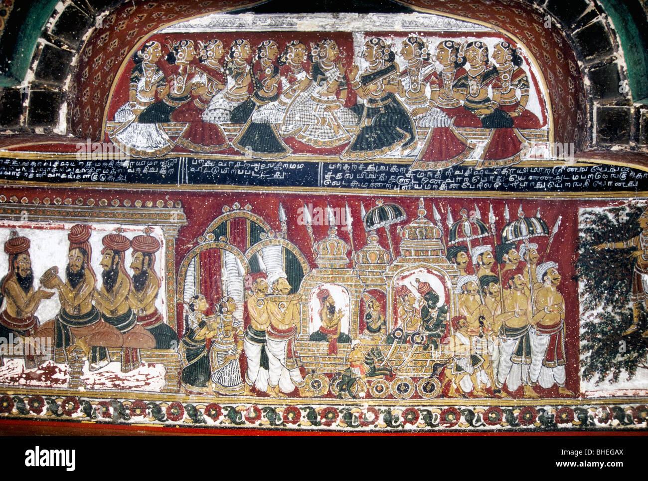 Two hundered year’s old Ramayana murals on the walls in Bodinayakanur