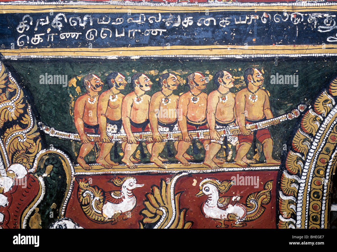 Two hundered year’s old Ramayana murals on the walls in Bodinayakanur