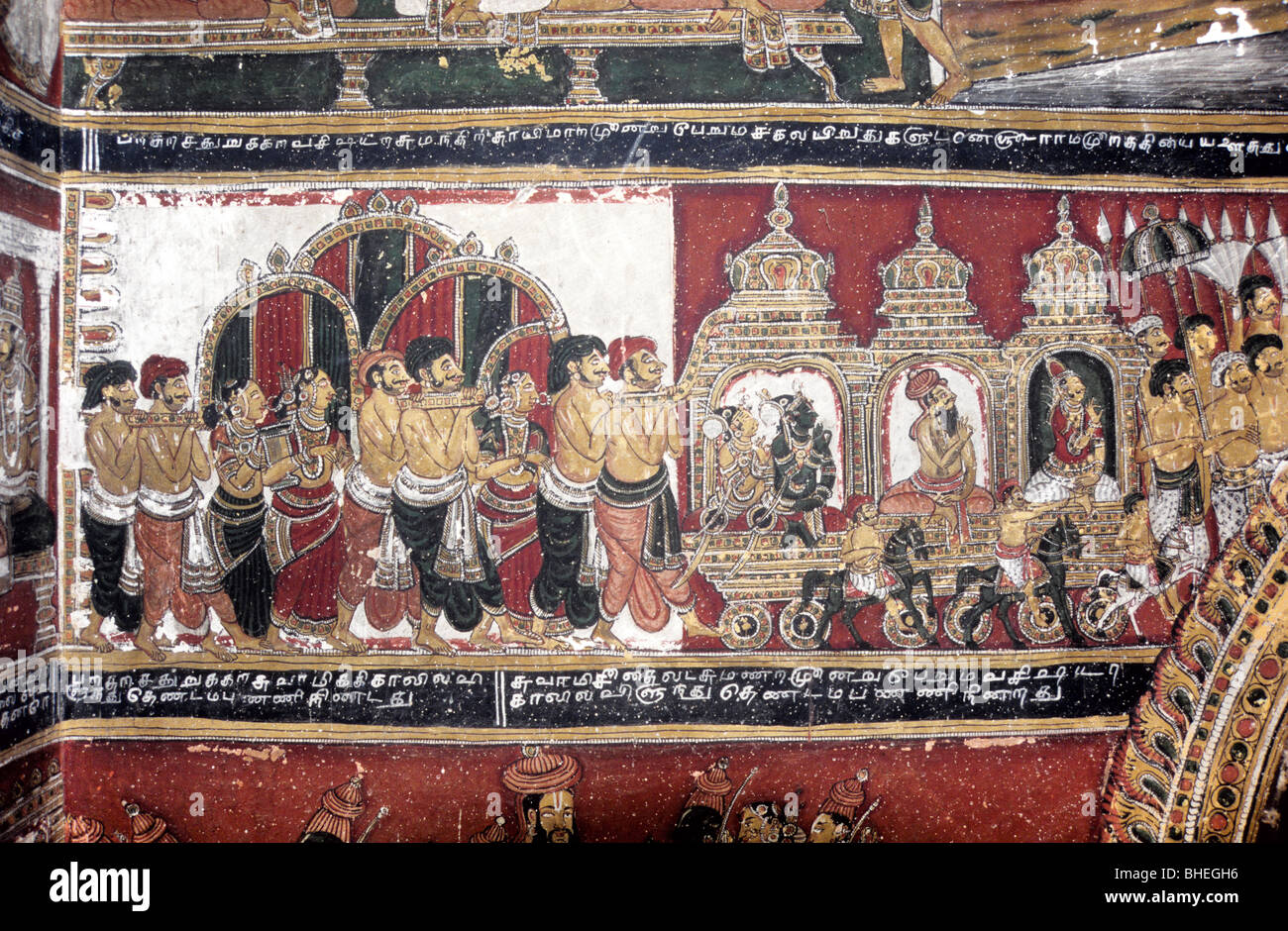 Two hundered year’s old Ramayana murals on the walls in Bodinayakanur