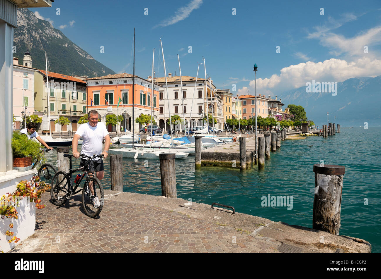The holiday resort town of Gargnano on Lake Garda, Lombardy, Italy. The harbour. Lago di Garda. Stock Photo
