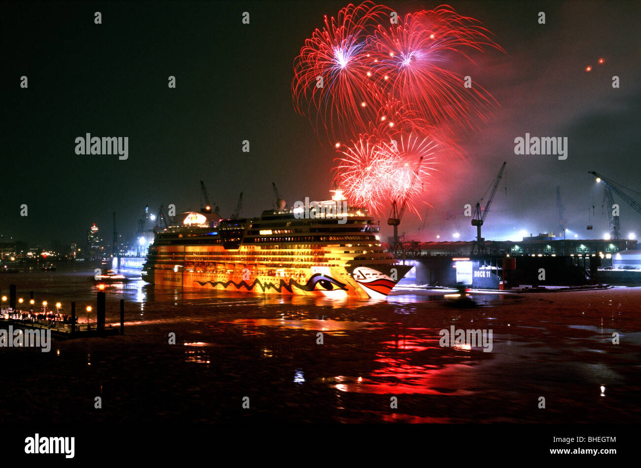 Traditional ship's christening ceremony of cruise ship AIDAblu at Fischmarkt (Fish Market) in