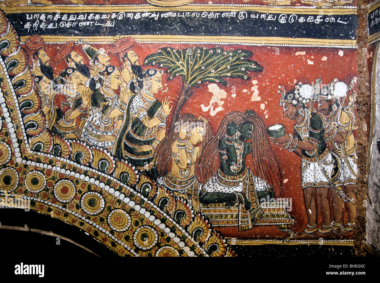 Two hundered year’s old Ramayana murals on the walls in Bodinayakanur