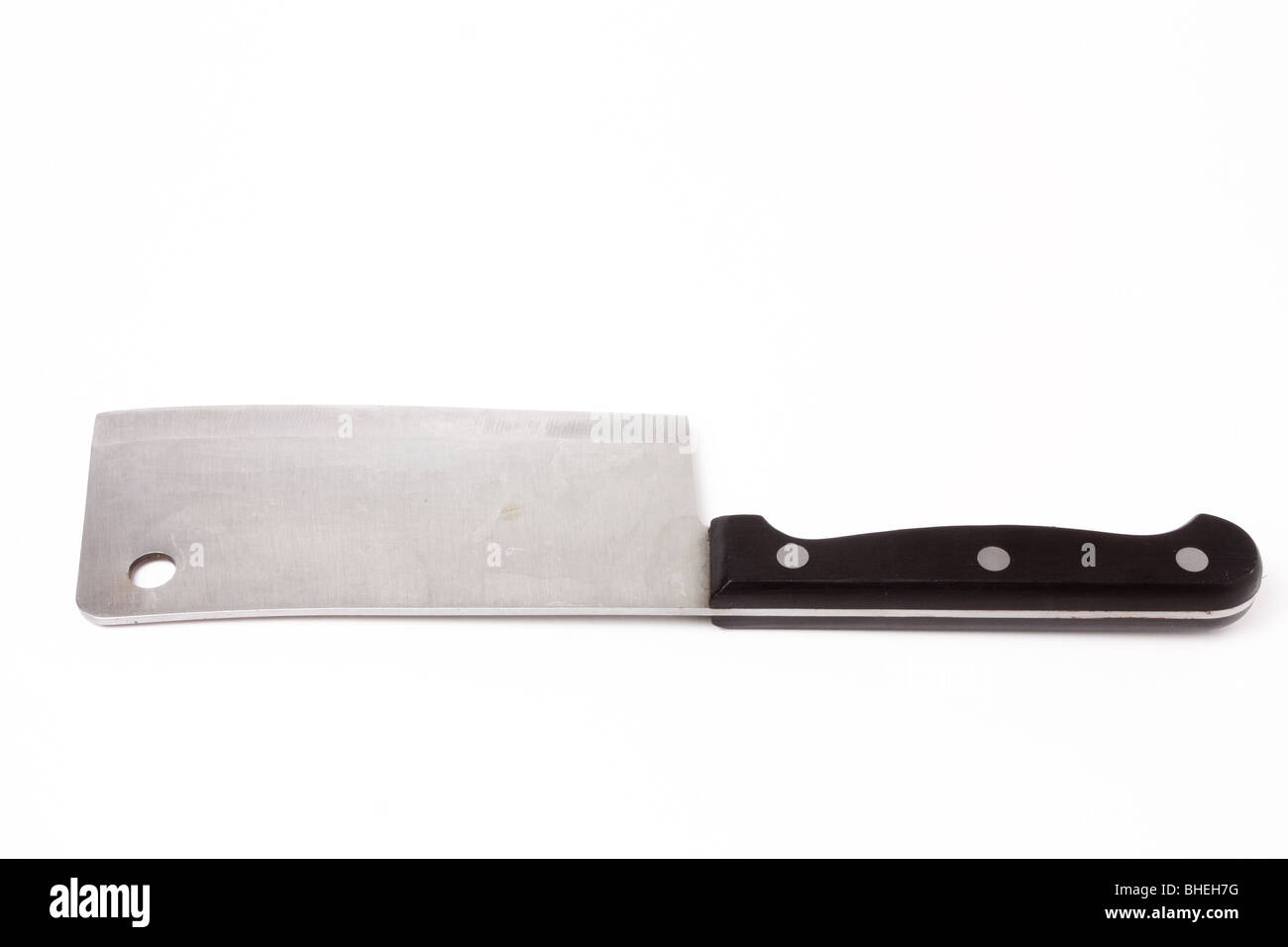 Steel meat cleaver Kitchen Utensil isolated against white background. Stock Photo