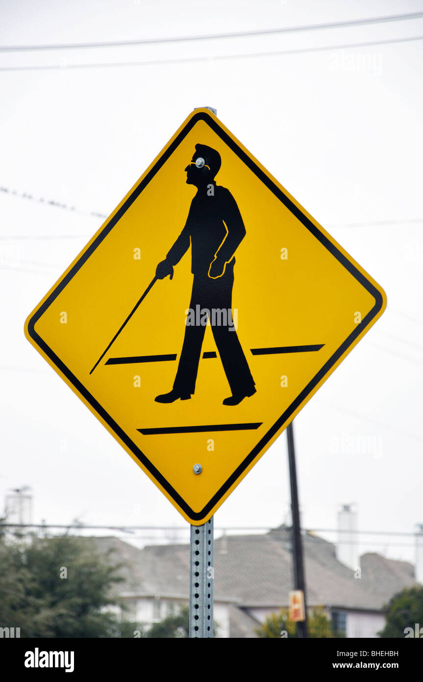 Blind person crossing warning road sign Stock Photo Alamy