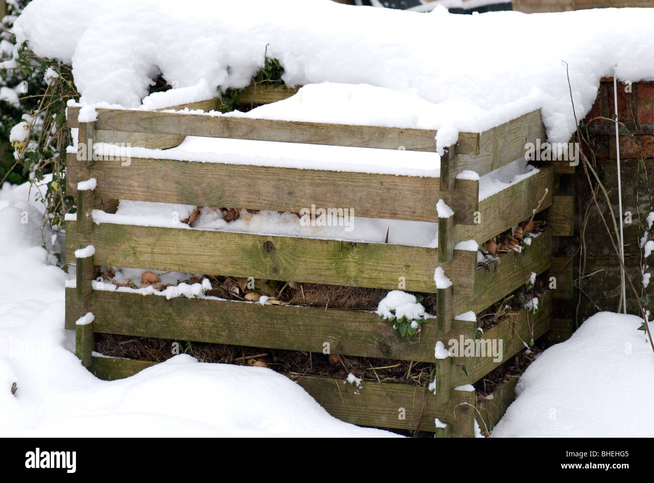 Compost bin in winter Stock Photo Alamy