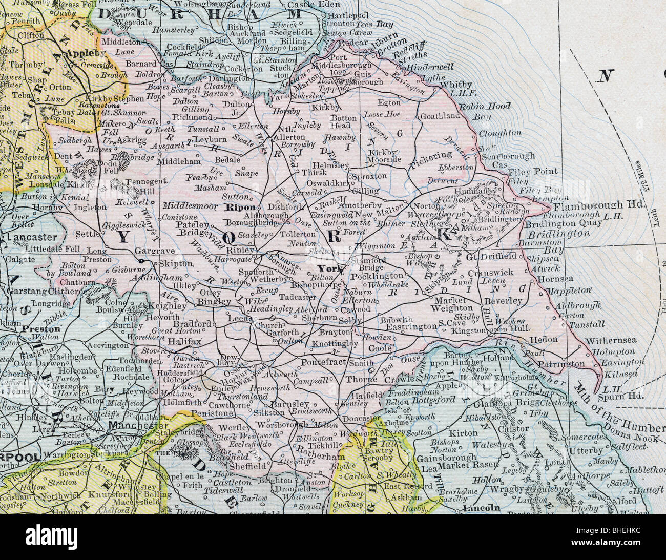 Old map of York County from original geography textbook, 1884 Stock