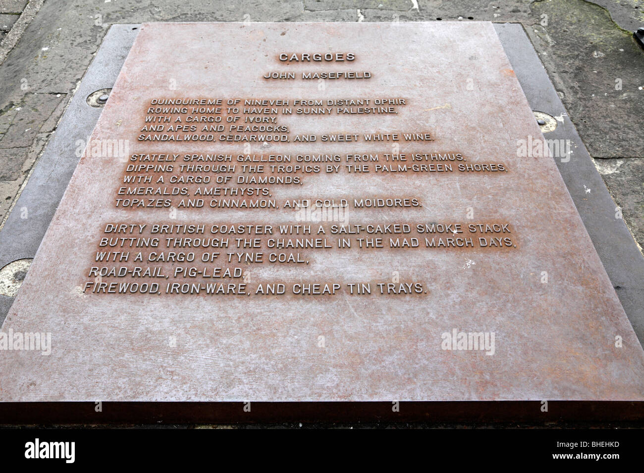 cargoes a poem by john masefield as a tribute to the docks of cardiff bay wales uk Stock Photo