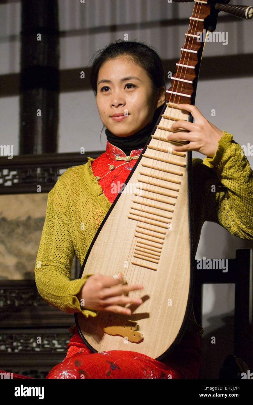 Musician performing at The Venice of China, Zhouzhuang, Jiangsu province, China, Asia Stock Photo
